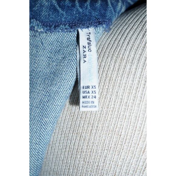 Zara Trafaluc Denimwear Frayed Ruffle Denim Crop Top XS Cotton Fringe Western - Picture 10 of 10